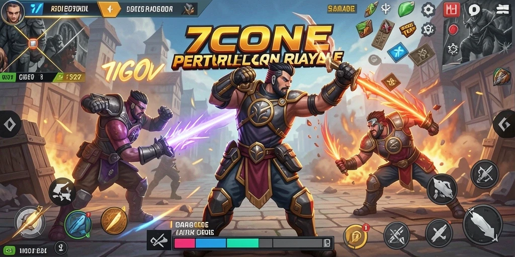 Screenshot gameplay 7CONE menampilkan aksi seru di arena Battle Royale.