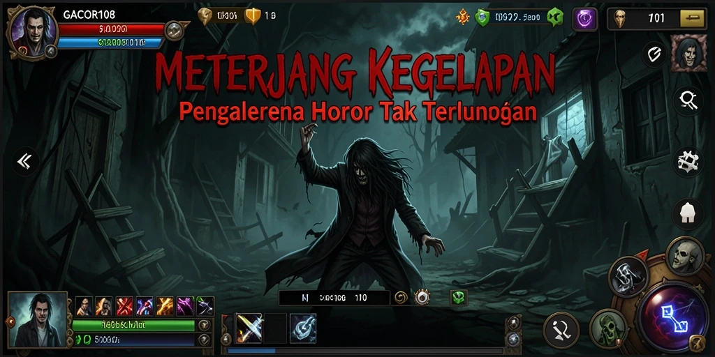 Tampilan gameplay GACOR108 dengan atmosfer horor yang mencekam.