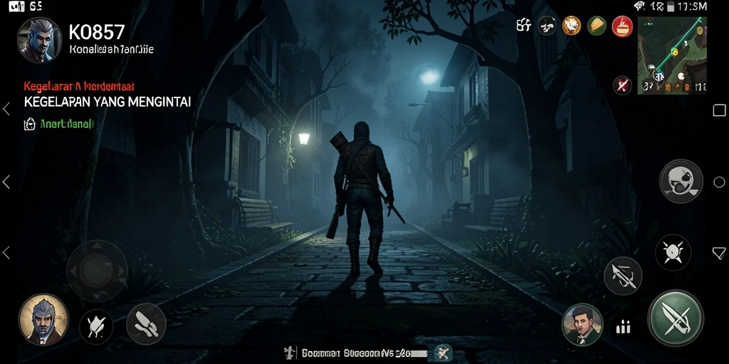 Screenshot gameplay KO857 menampilkan suasana mencekam dan makhluk menyeramkan.