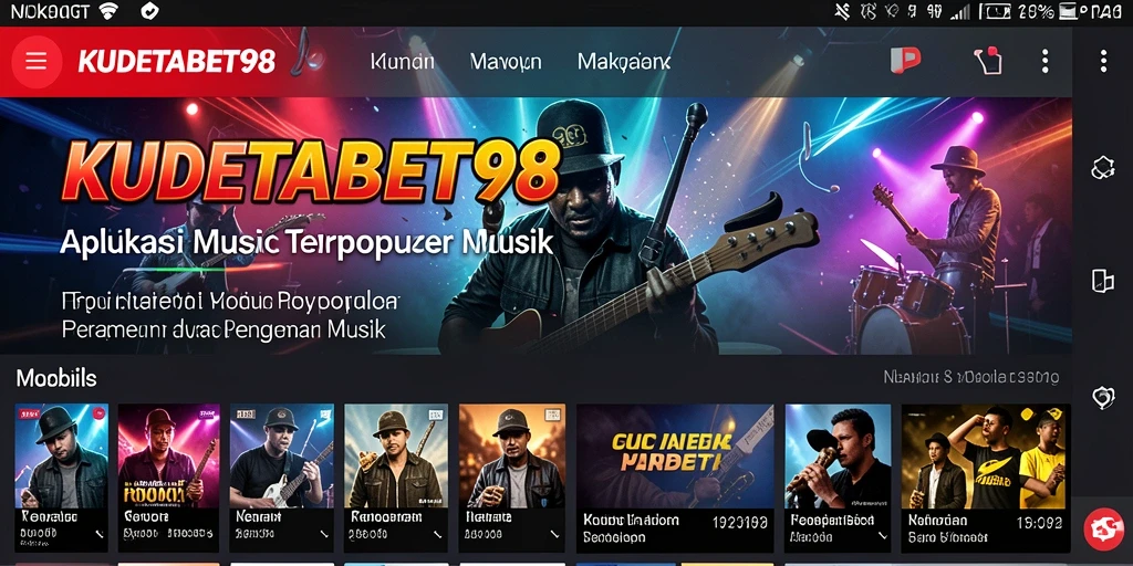 Screenshot KUDETABET98 menampilkan antarmuka aplikasi musik yang modern dan menarik.