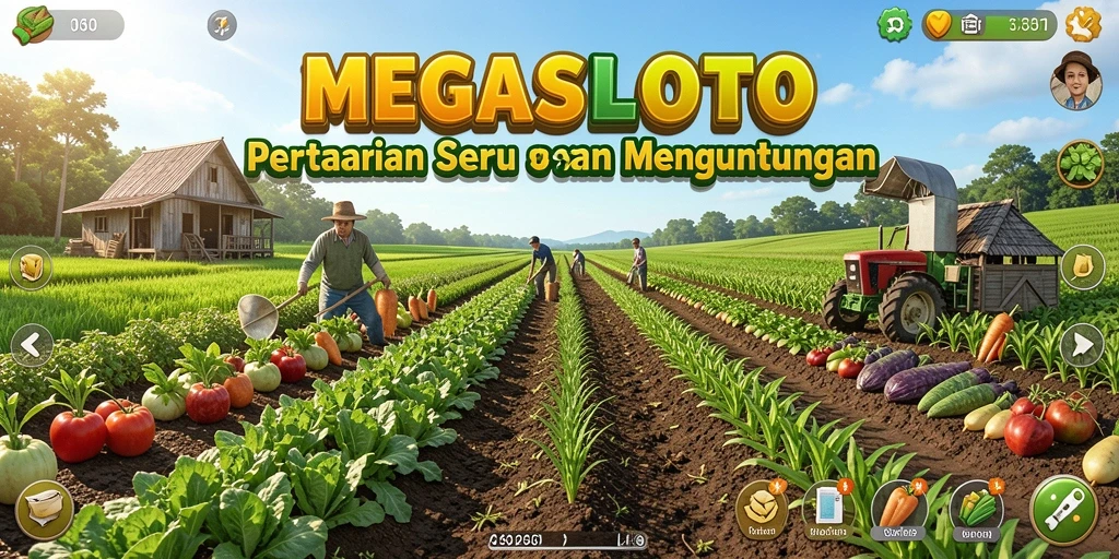 Gameplay MEGASLOTO yang menampilkan aktivitas bertani yang menyenangkan.