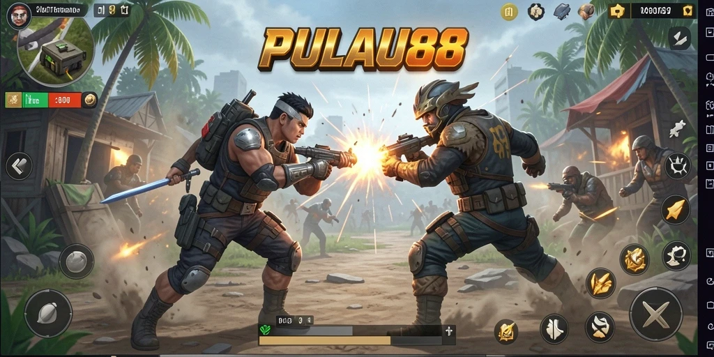 Tangkapan layar utama PULAU88 menunjukkan aksi menegangkan dalam pertarungan Battle Royale.